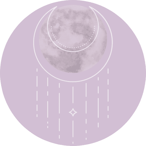 Lush Lunar logo featuring a crescent moon overlaying a full moon, with ethereal lines and a star below, in soft lilac tones.
